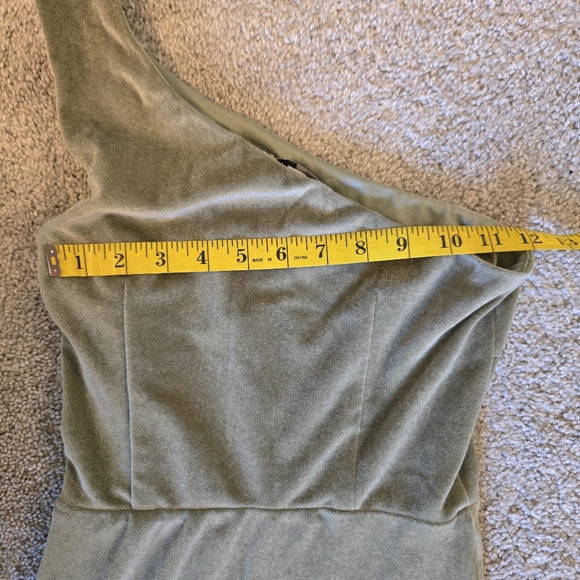 Baltic Born XS Tatiana Velvet One Shoulder Sage Green Olive Maxi Formal Dress - Picture 12 of 12